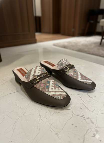 Artisan Weave Block Heel Mules