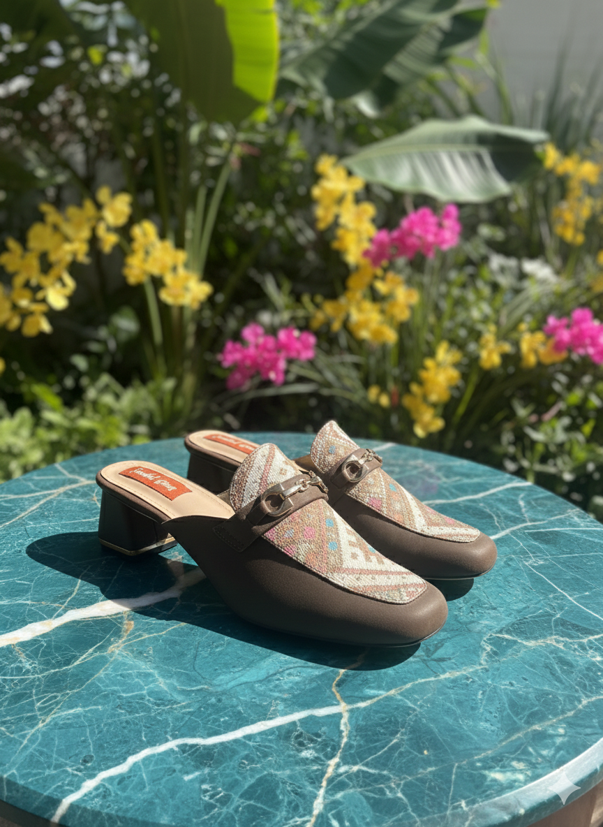 Artisan Weave Block Heel Mules