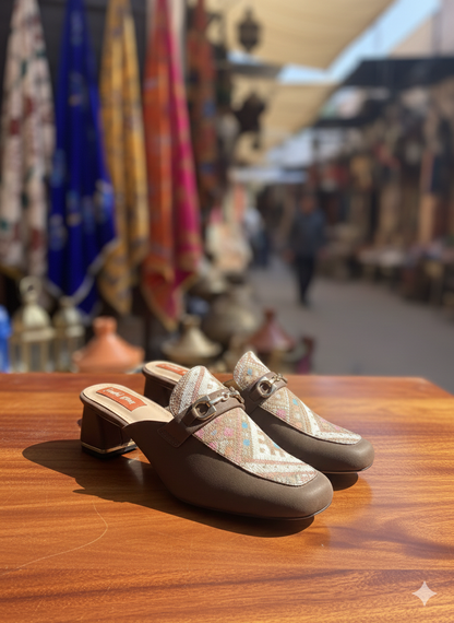 Artisan Weave Block Heel Mules