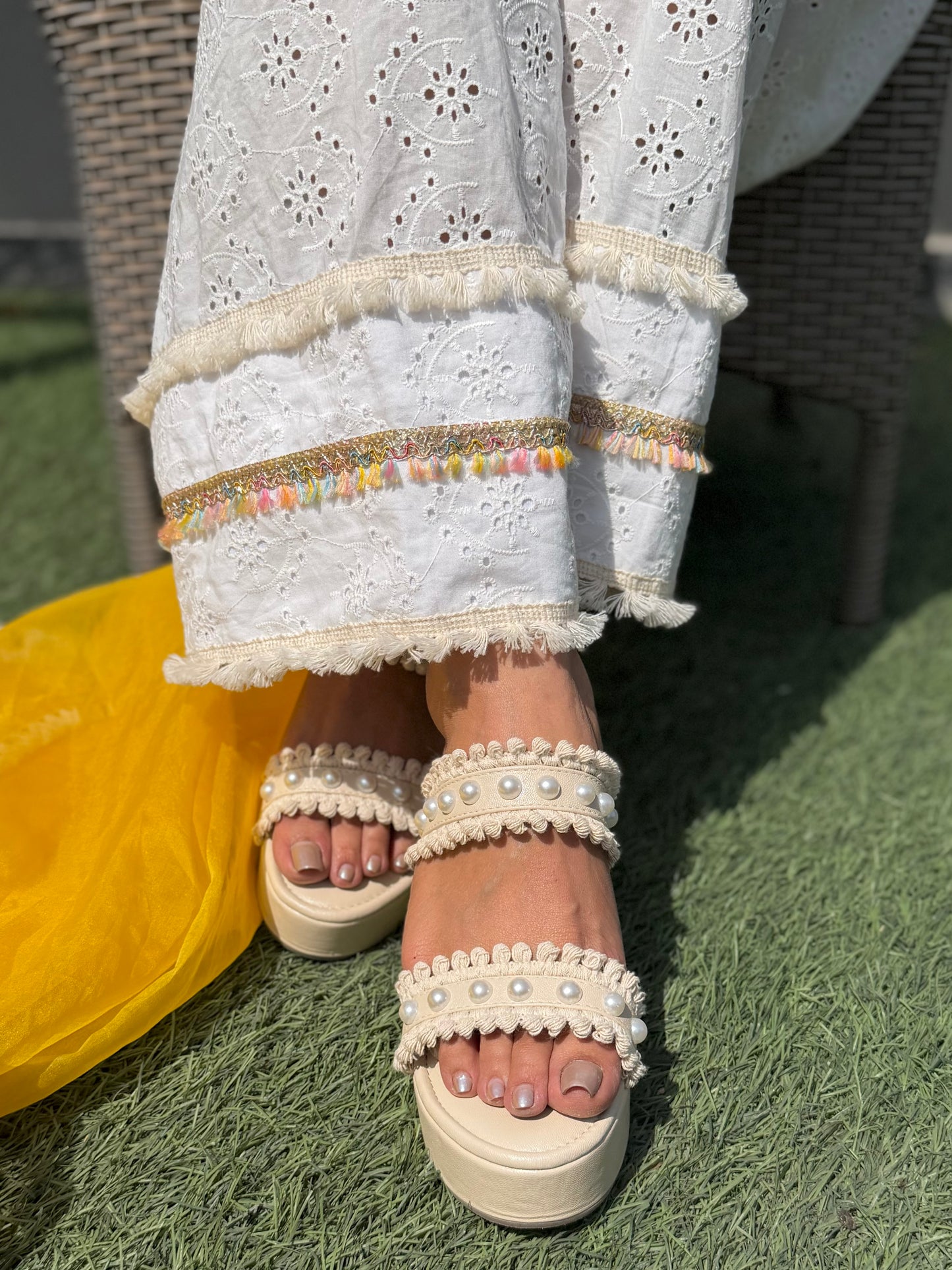 Ivory Grace Pearl Studded Wedges – 3 Inch Heel | 3 Inches