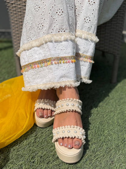 Ivory Grace Pearl Studded Wedges – 3 Inch Heel | 3 Inches