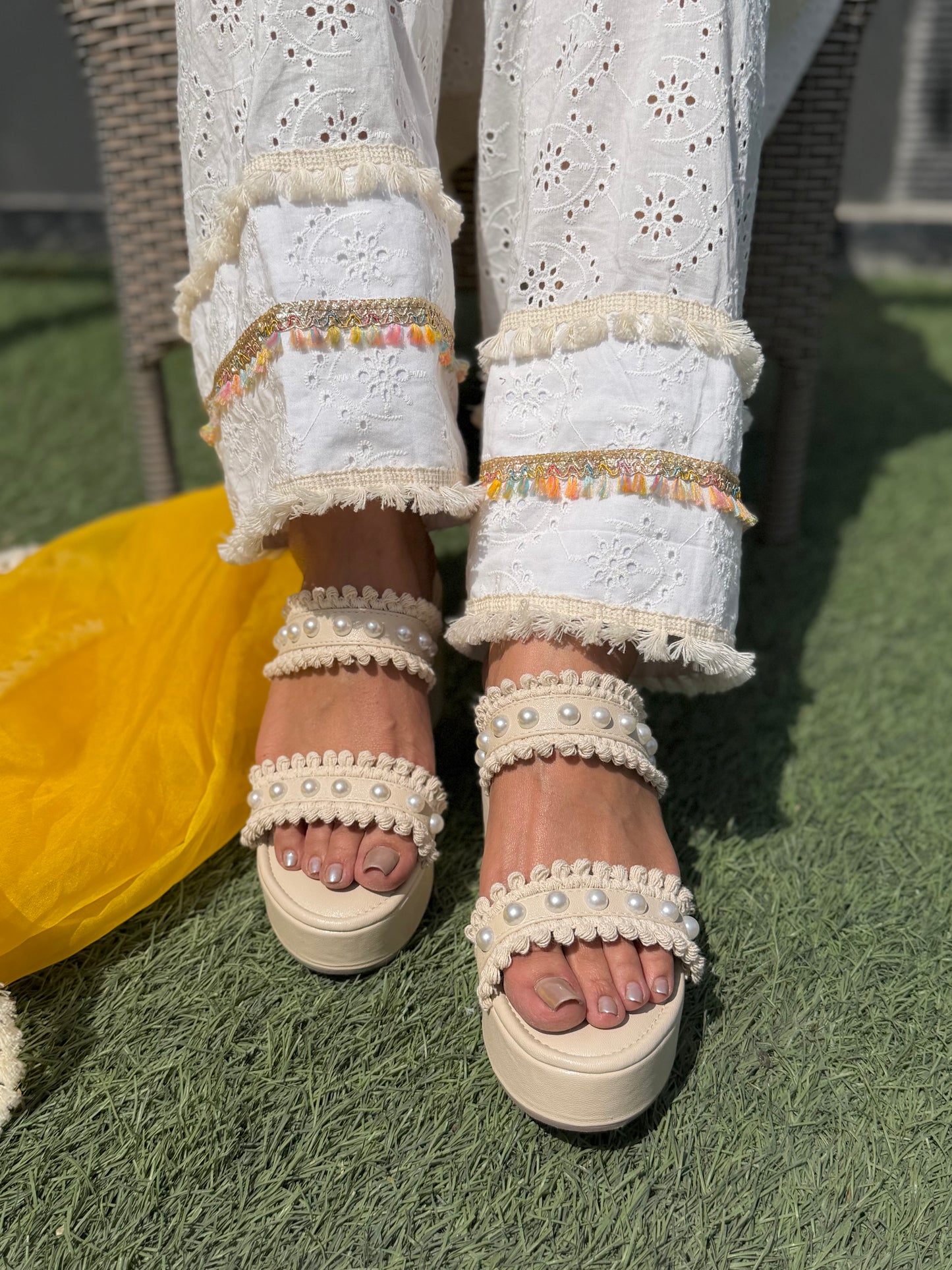 Ivory Grace Pearl Studded Wedges – 3 Inch Heel | 3 Inches