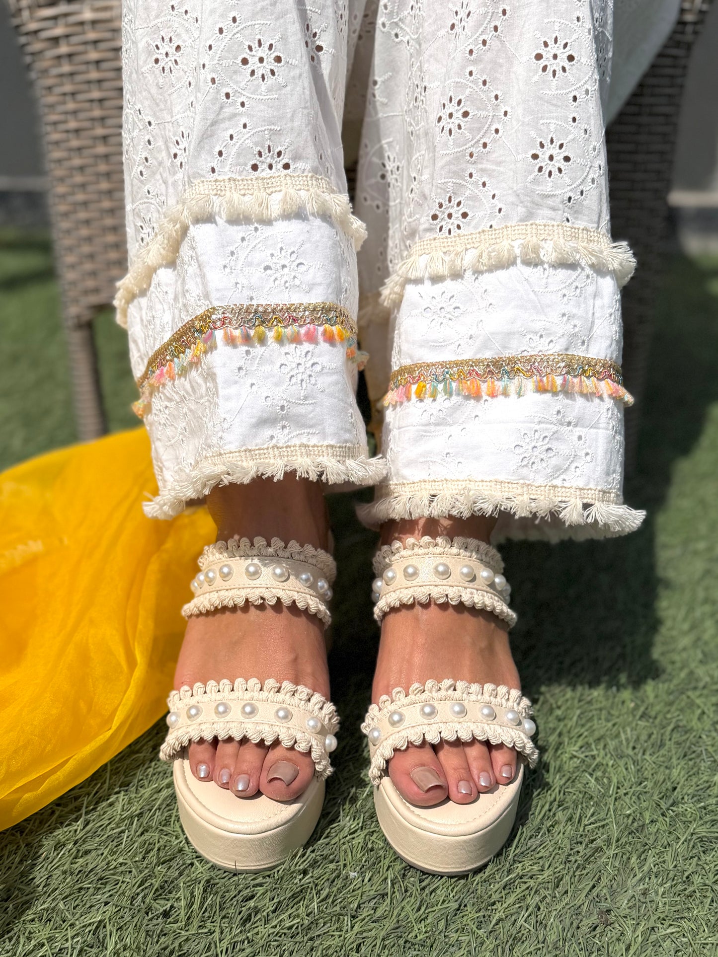 Ivory Grace Pearl Studded Wedges – 3 Inch Heel | 3 Inches