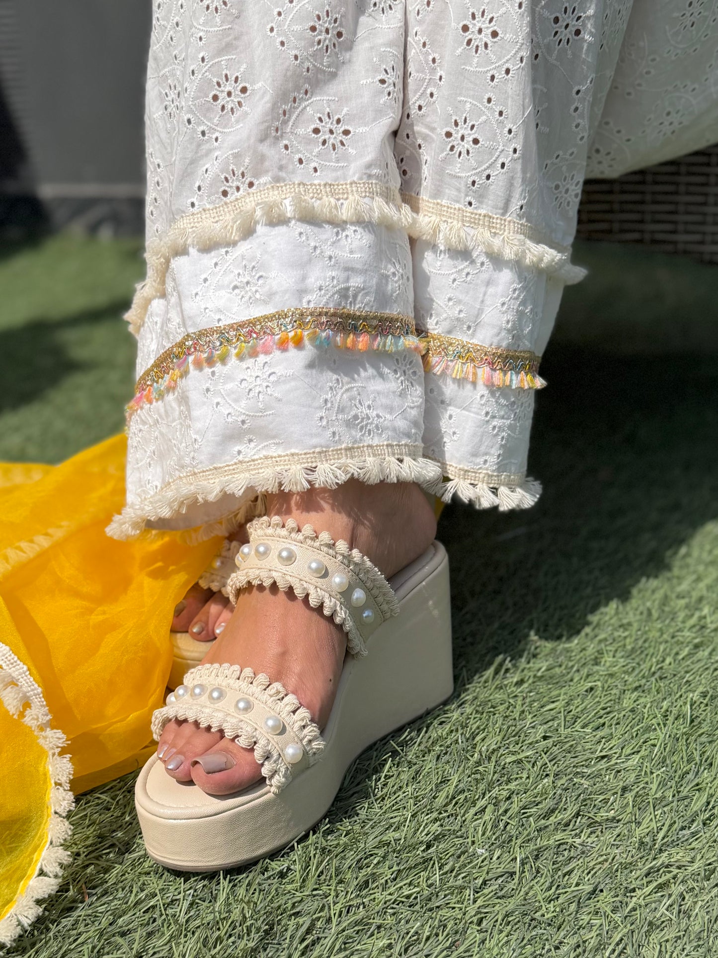 Ivory Grace Pearl Studded Wedges – 3 Inch Heel | 3 Inches