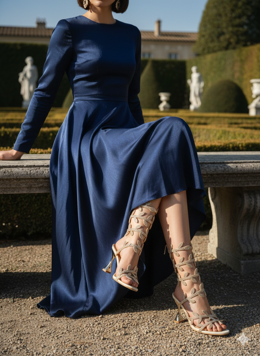 Crystal Leaf Wrap Heels| Rose Gold