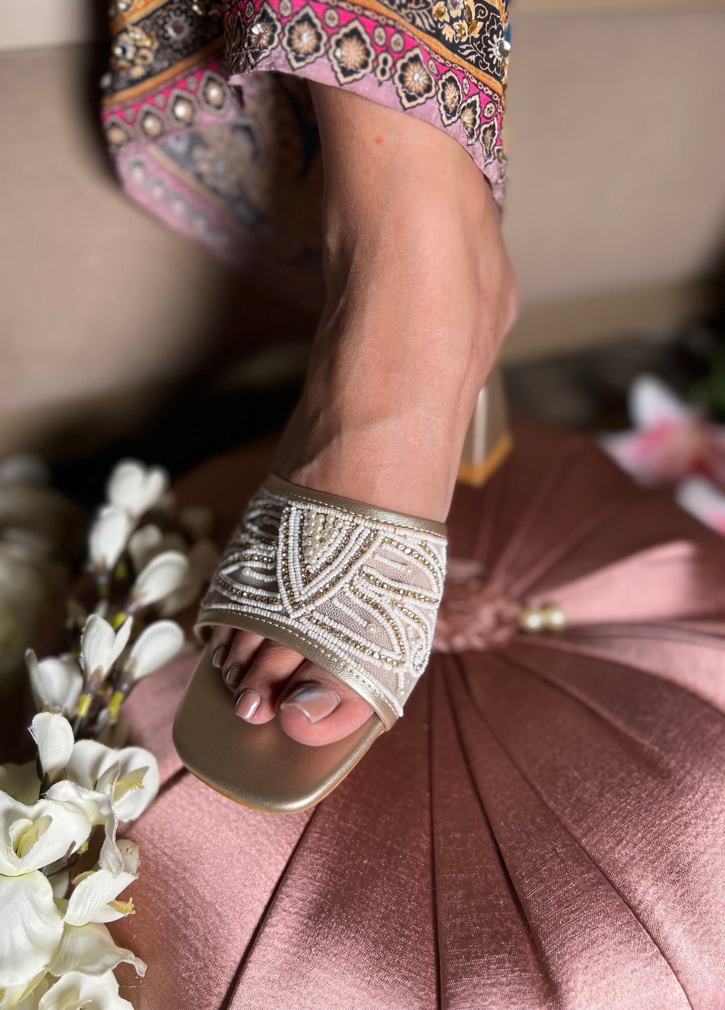 Zari Glow Embellished Block Heels