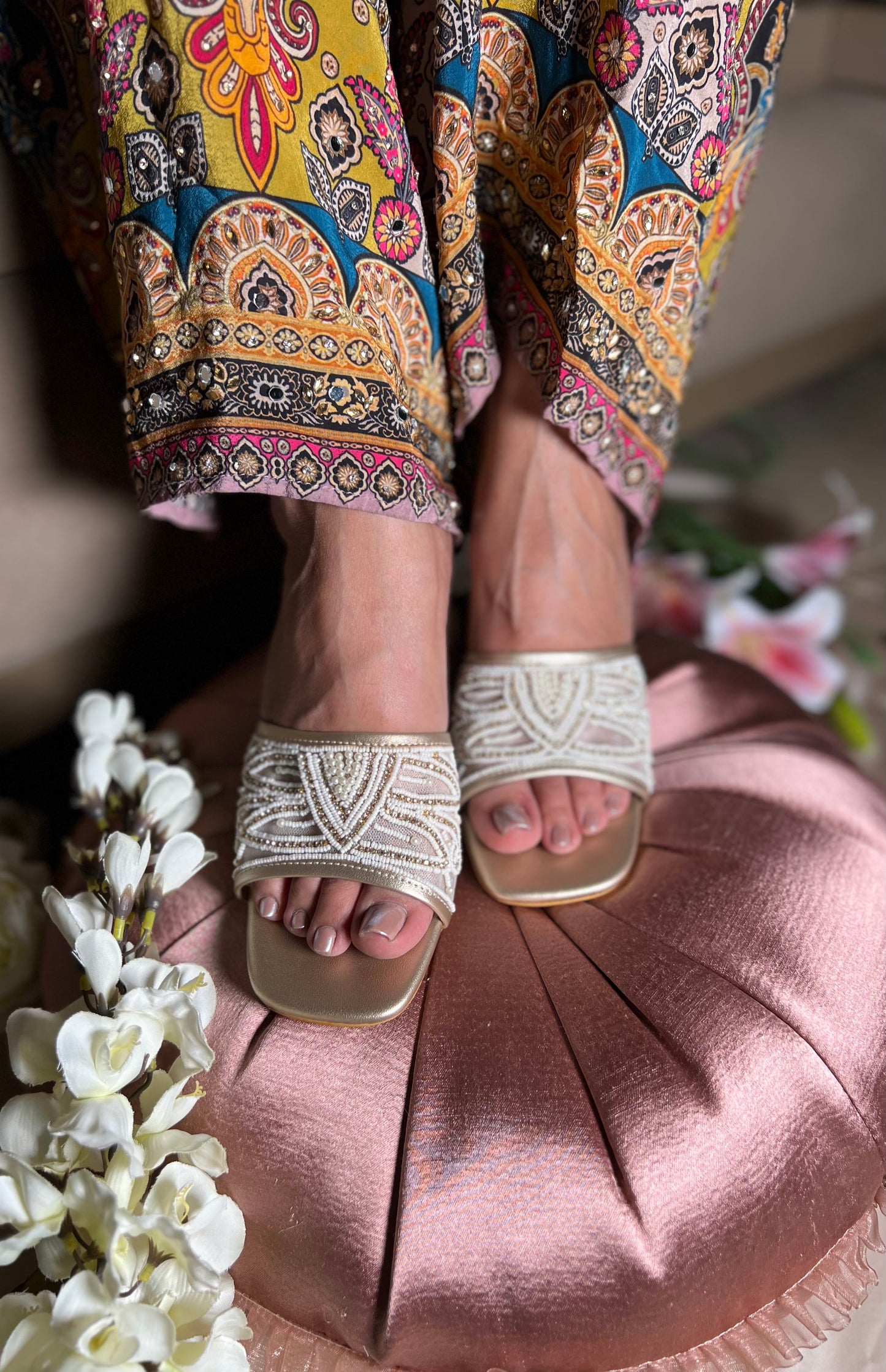 Zari Glow Embellished Block Heels