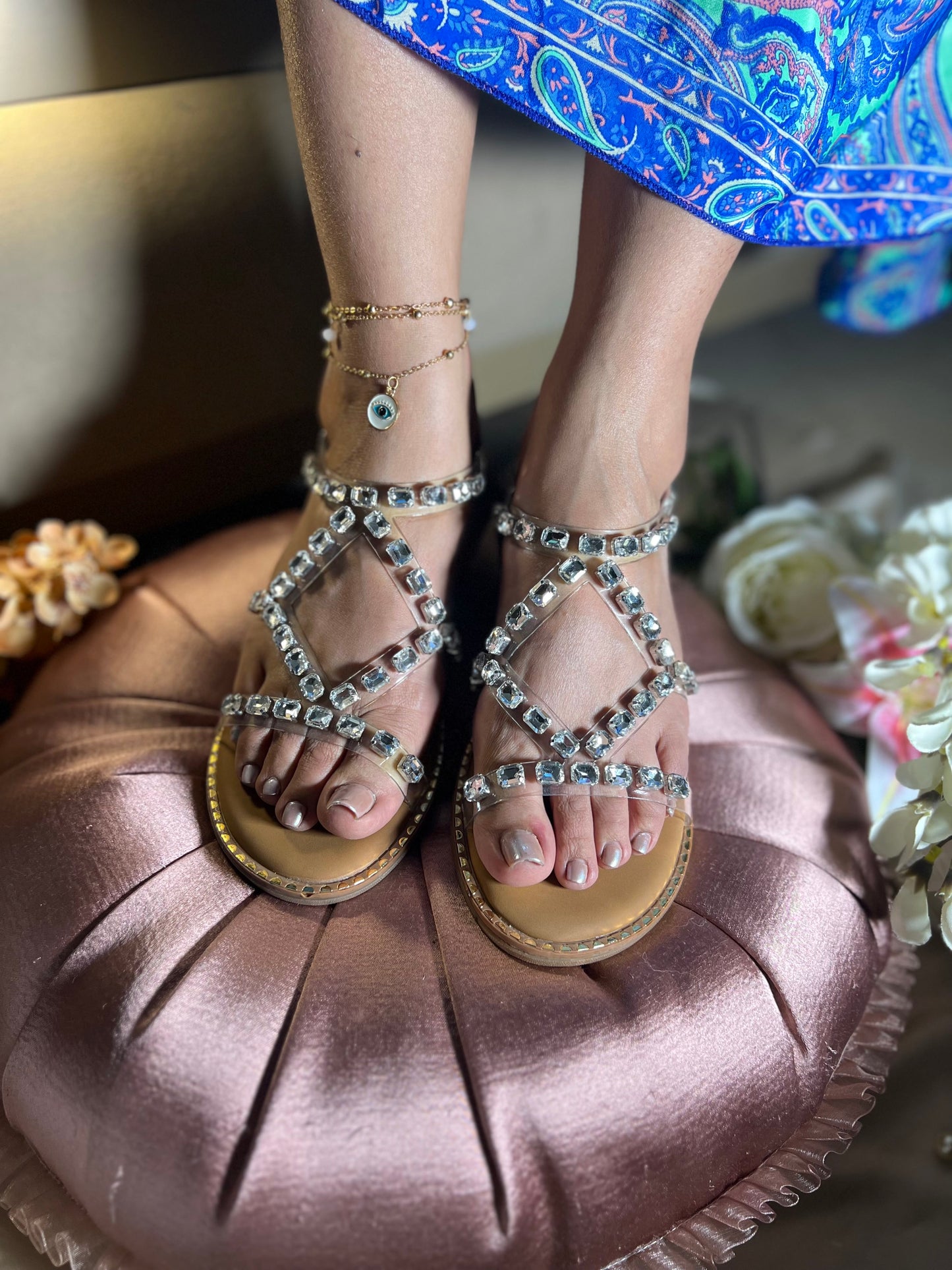 Noor Crystal Shine Luxe Flats with Back Elastic