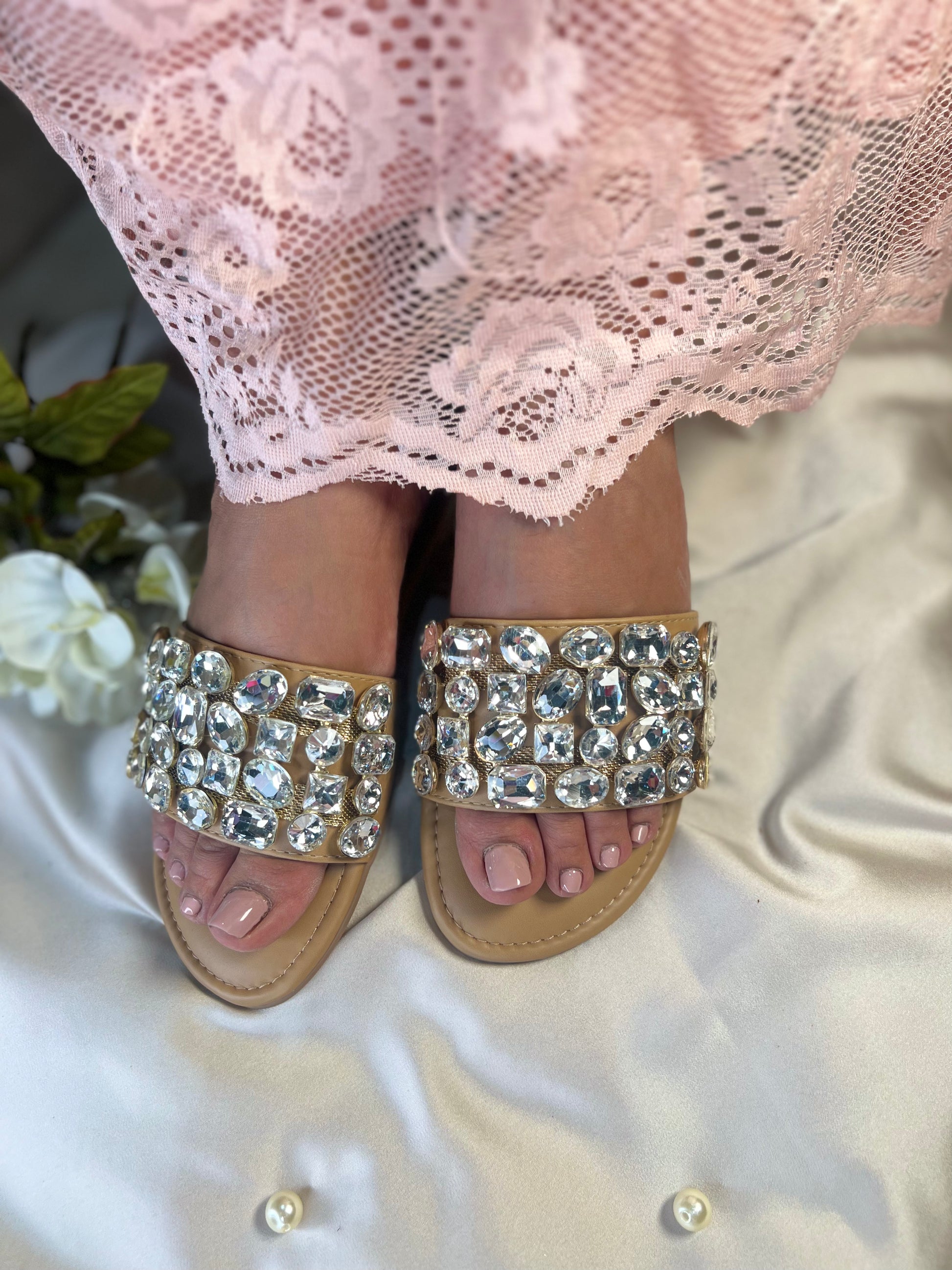 Crystal Luxe Slide Flats Sandal Stories