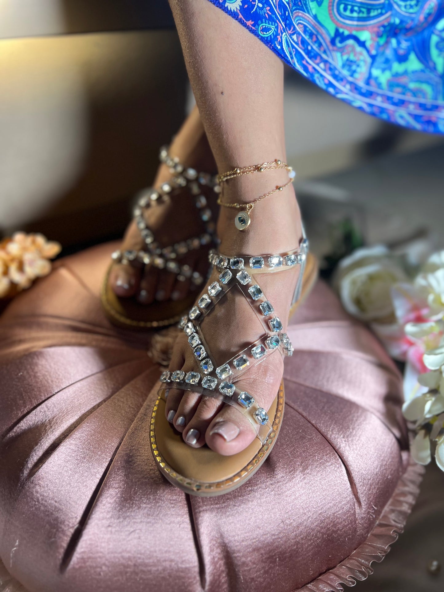 Noor Crystal Shine Luxe Flats with Back Elastic