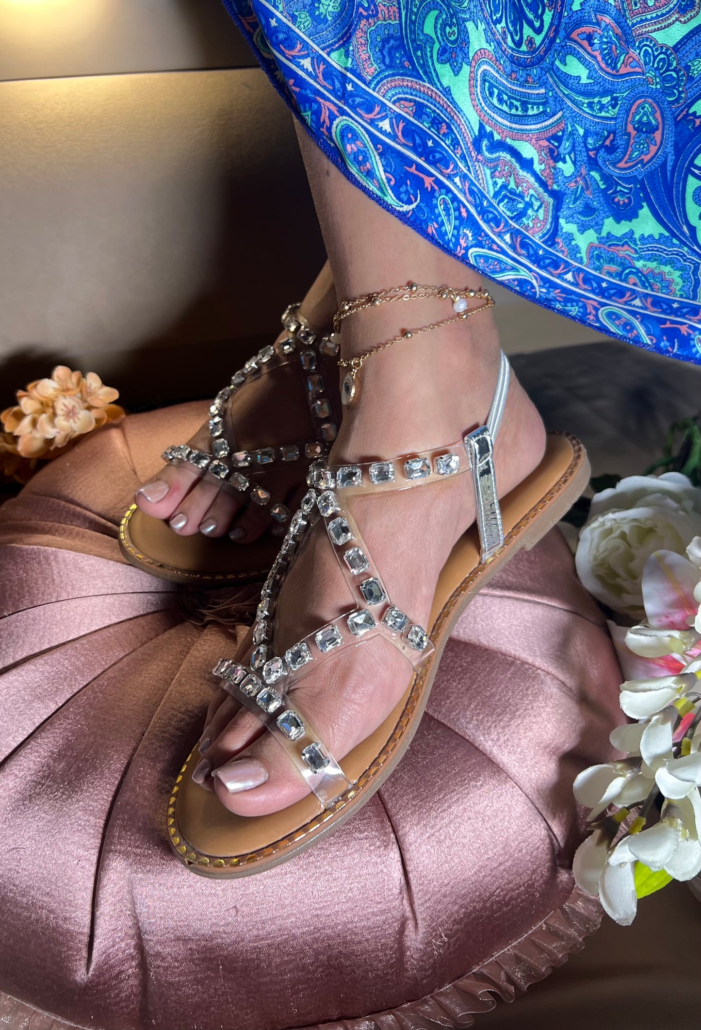 Noor Crystal Shine Luxe Flats with Back Elastic