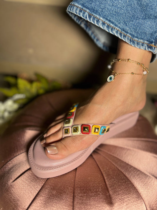 Rangbahaar Studded Flip-Flops