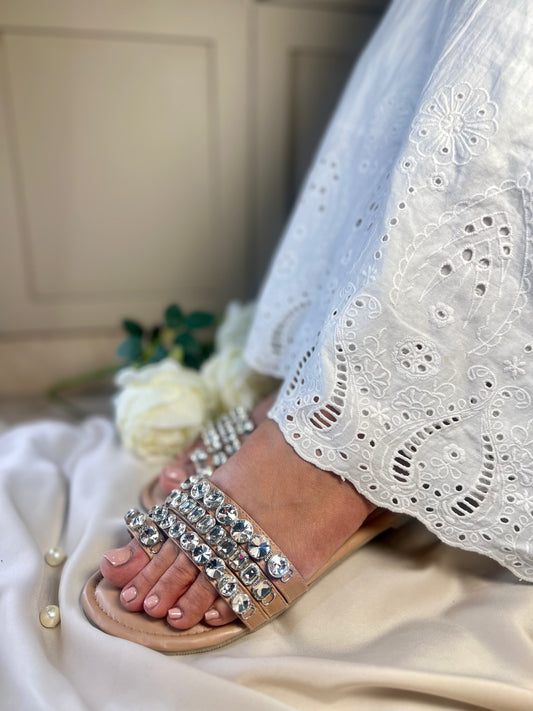 Rhinestone Cushioned Flats Sandal Stories