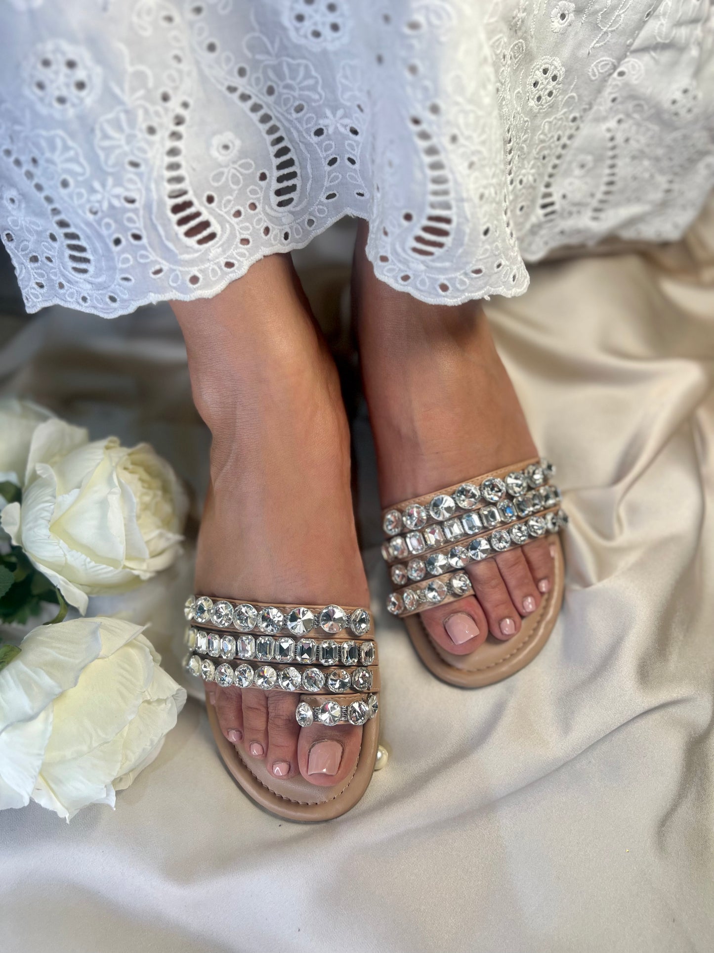 Rhinestone Cushioned Flats Sandal Stories