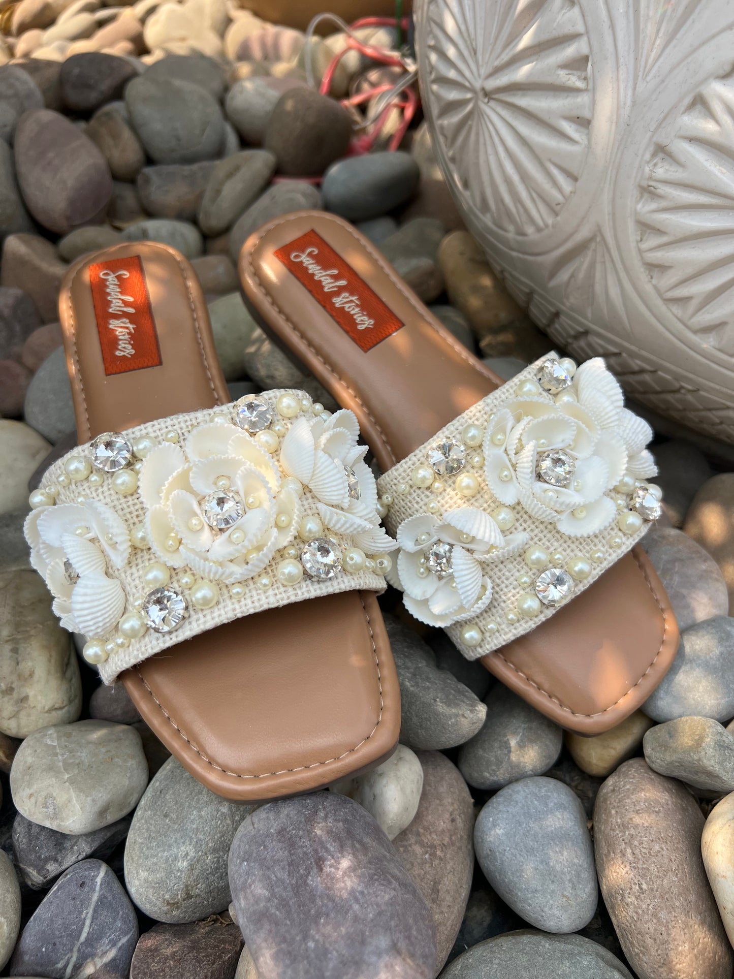 Ivory Bloom Embellished Slides