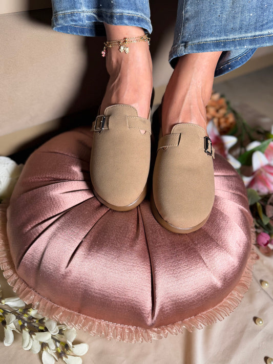Nude Buckle Mules