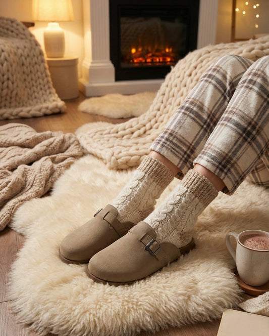 Nude Buckle Cosy Winter Mules