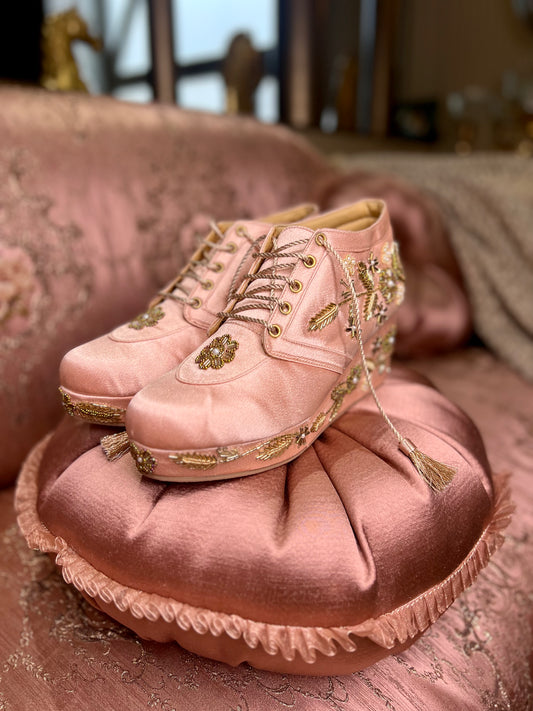 Blush Pink Embroidered Wedge Sneakers