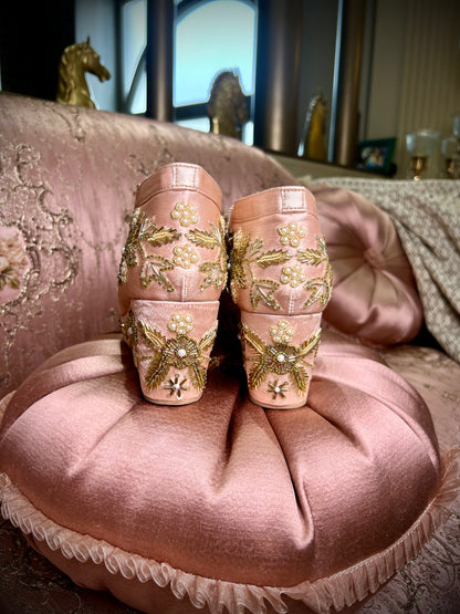 Blush Pink Embroidered Wedge Sneakers