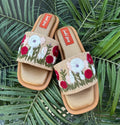 Red & White Embroidered Slide Sandals | 1.5 Inches