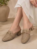 Luxe Woven Taupe Block Heel Mules