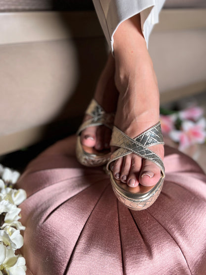 Zari Gold Criss-Cross Wedges