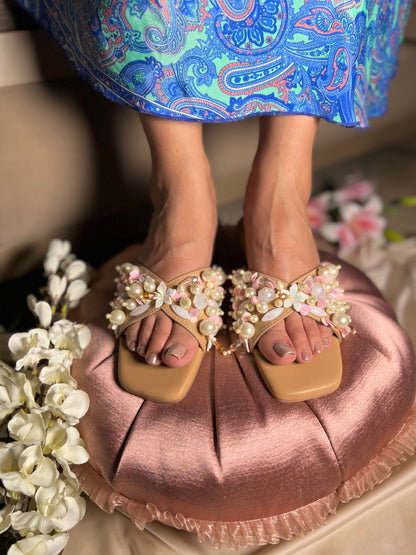 Gulnaz Pearl & Pastel Hand-Embellished Flats