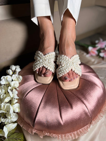 Pearl Elegance Cross-Strap Flats