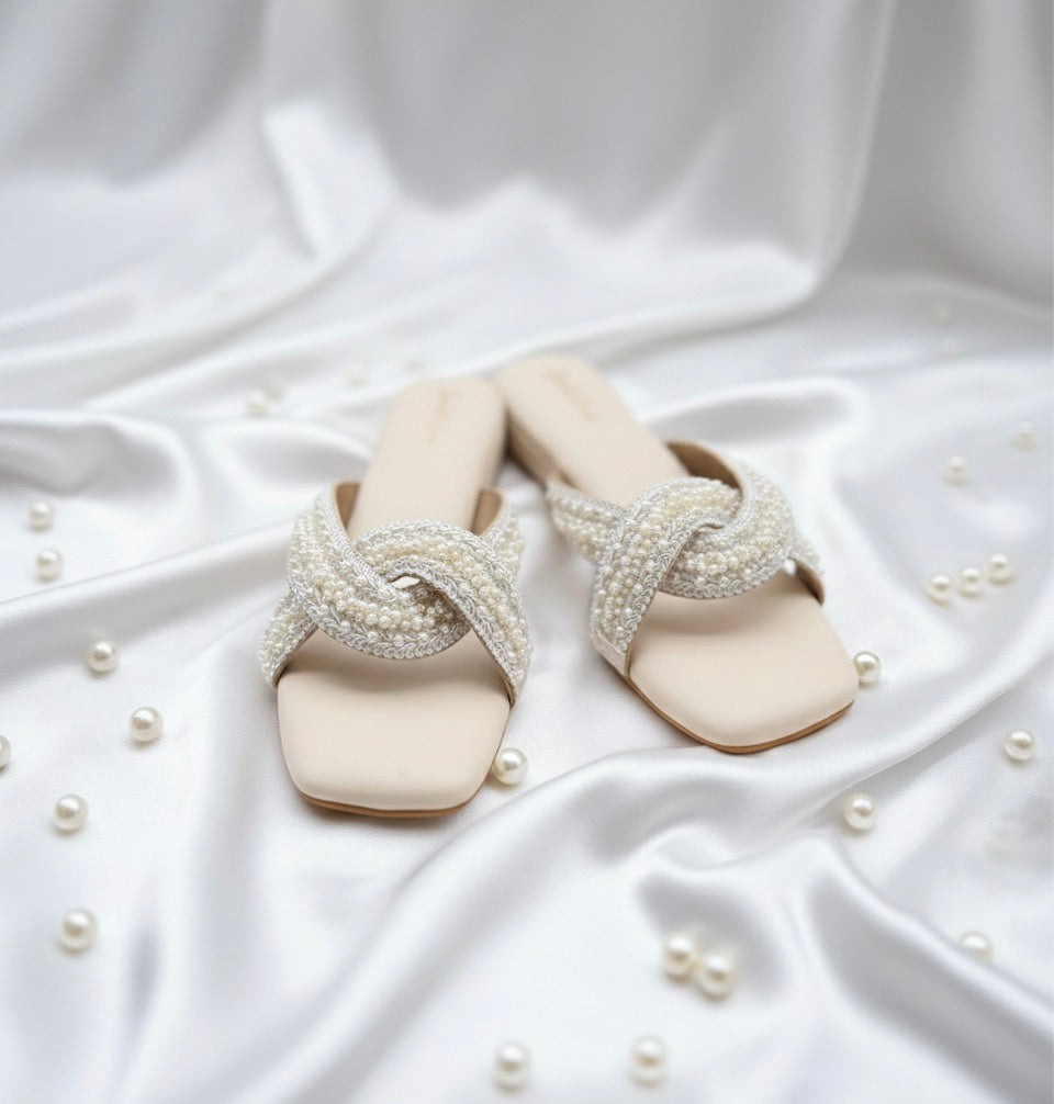Pearl Embellished Cross Flats 1 Inch