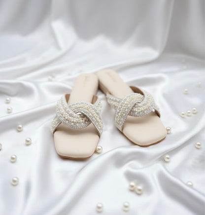 Pearl Embellished Cross Flats 1 Inch