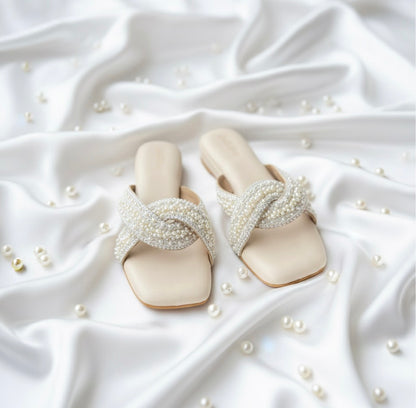 Pearl Embellished Cross Flats 1 Inch