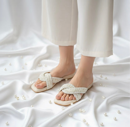 Pearl Embellished Cross Flats 1 Inch