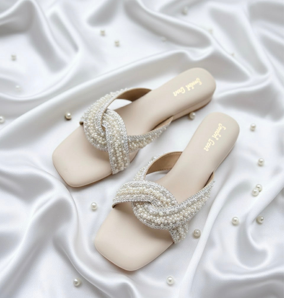 Pearl Embellished Cross Flats 1 Inch