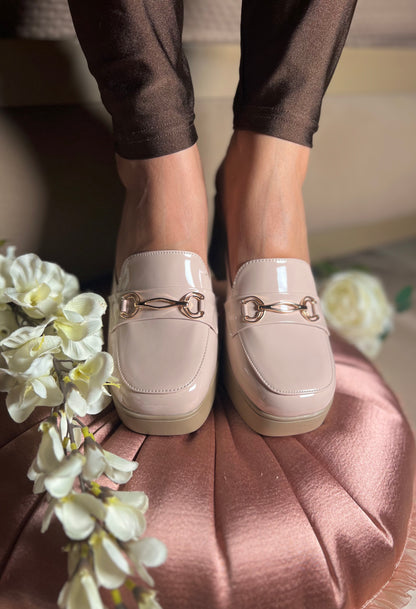 Nude Beige Block Heel Mules