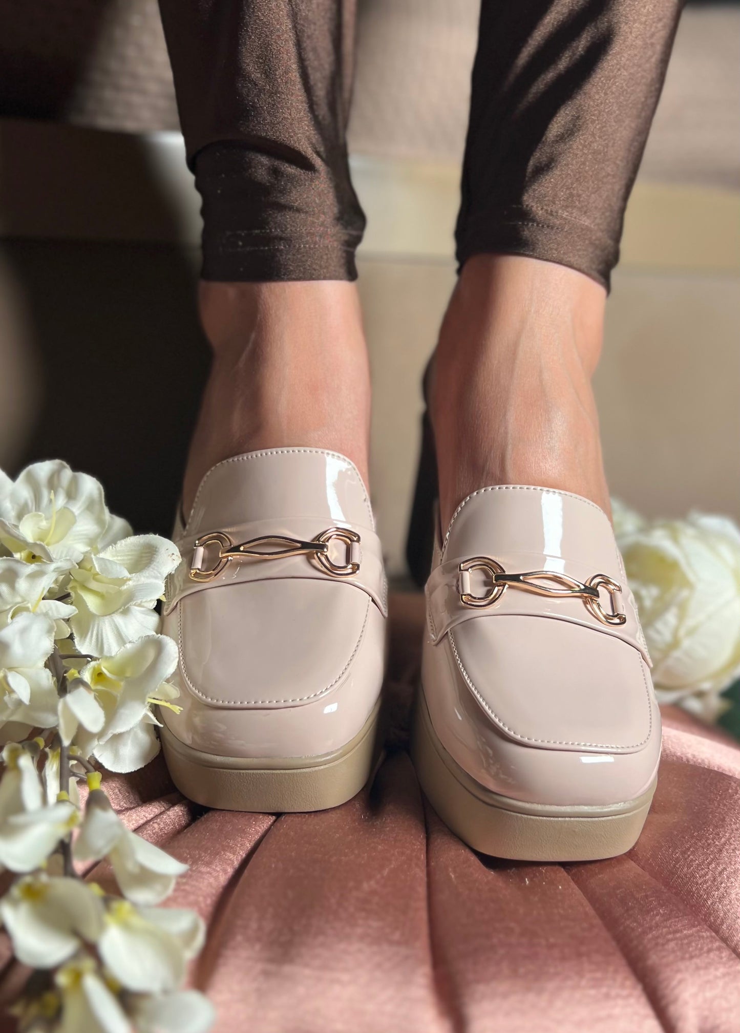 Nude Beige Block Heel Mules