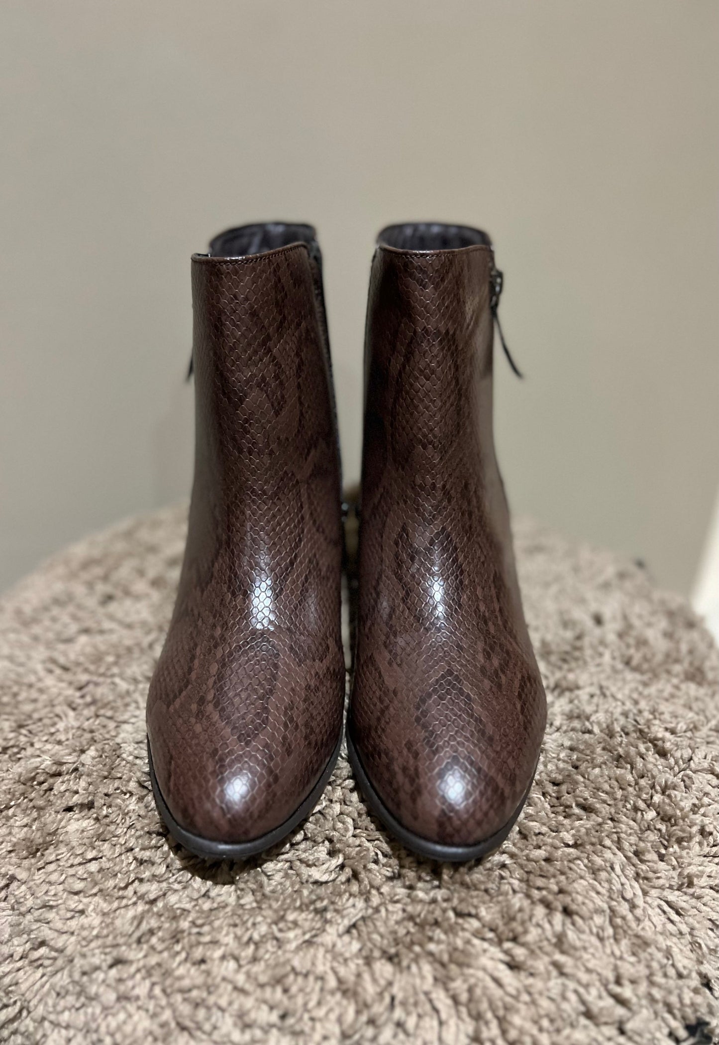 Brown Snake-Effect Ankle Boots