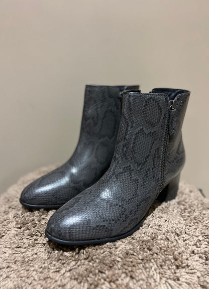 Grey Snake-Effect Ankle Boots