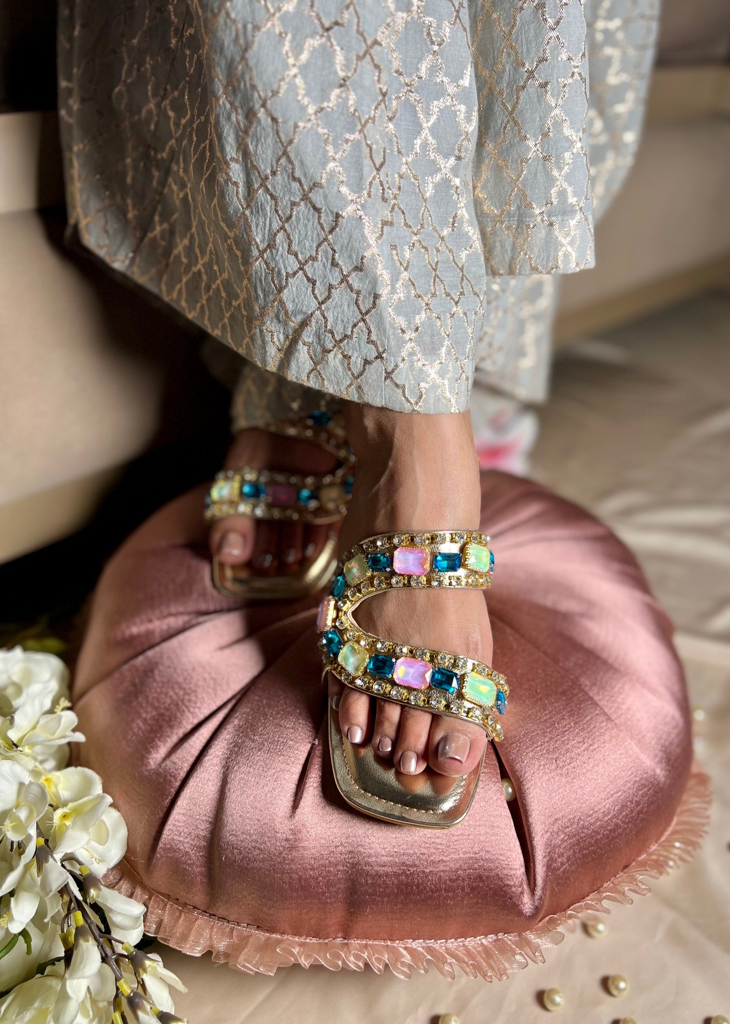 Noor Multi Embellished Luxe Block Heels