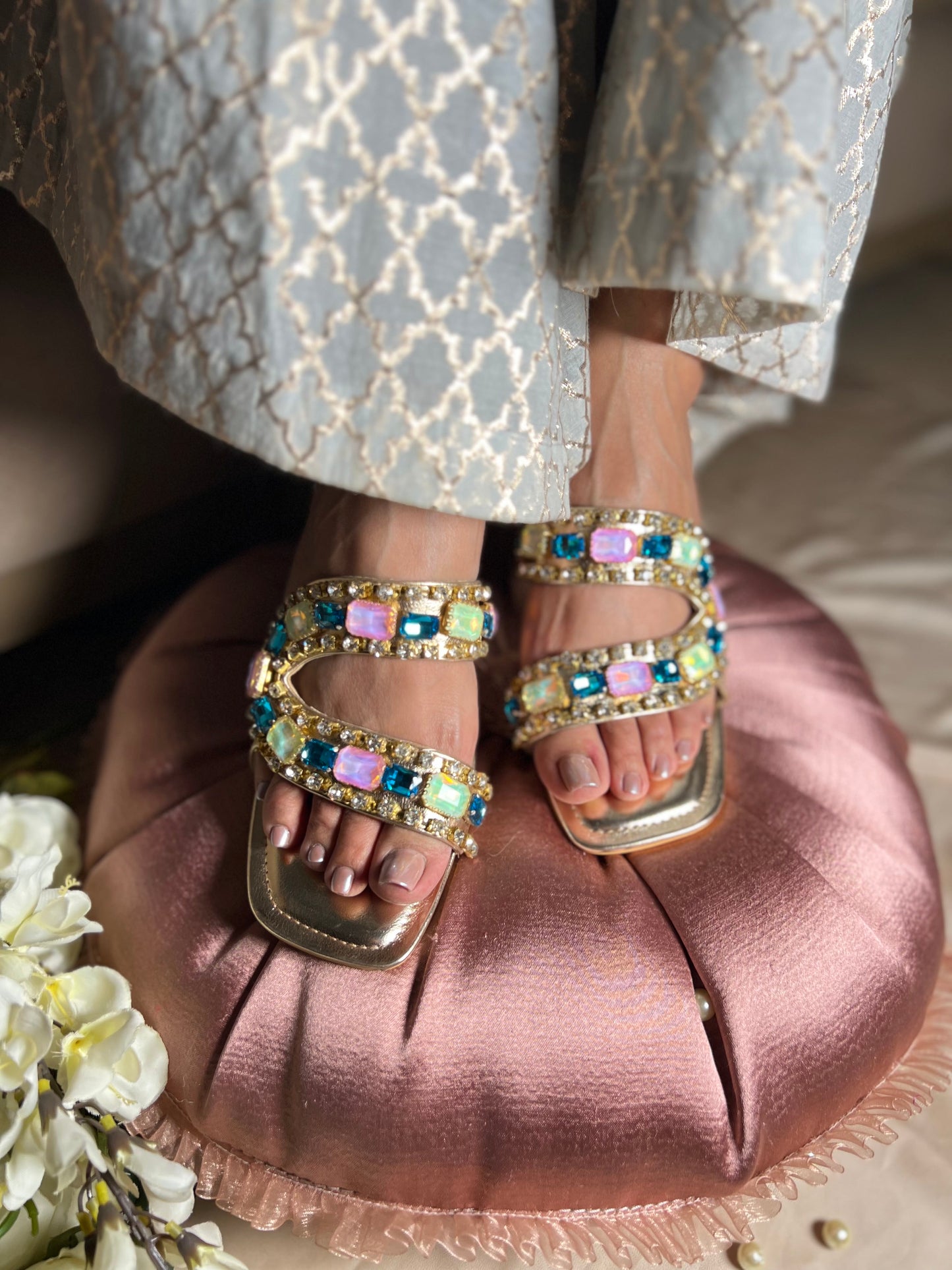 Noor Multi Embellished Luxe Block Heels