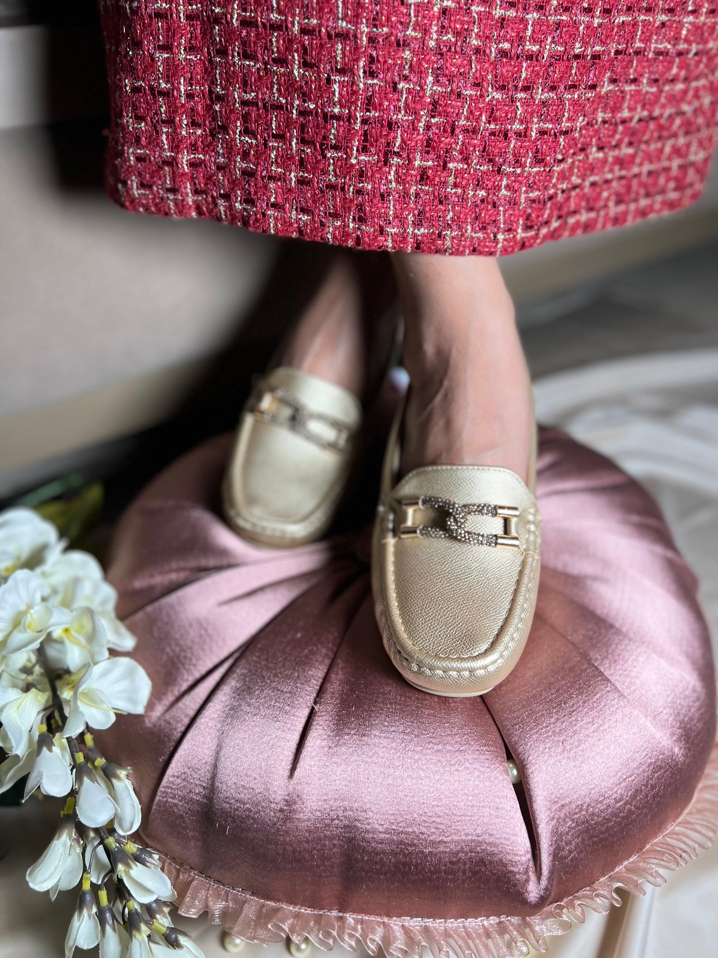 Champagne Luxe Comfort Loafers (1.5 Inch Hidden Wedge)