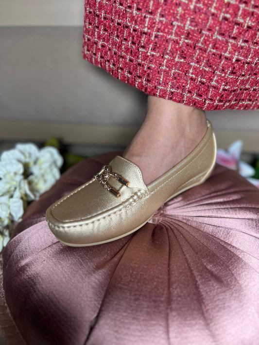 Champagne Luxe Comfort Loafers (1.5 Inch Hidden Wedge)