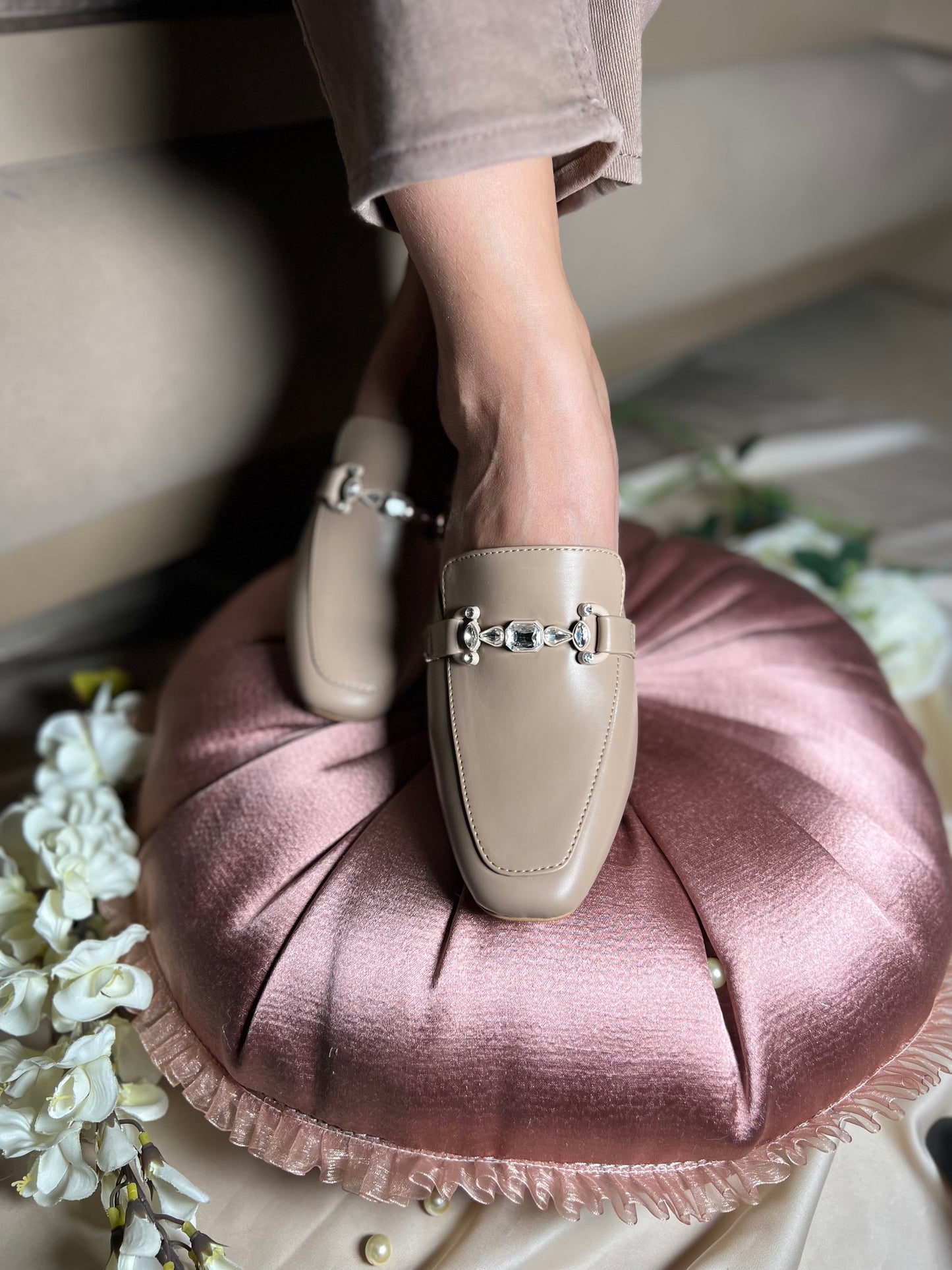 Nude Elegant Mule Heels