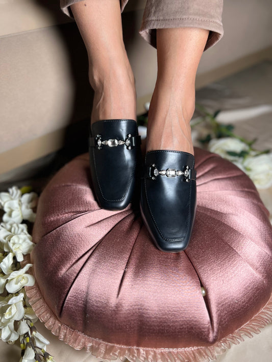 Black Elegant Mule Heels