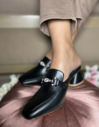 Black Elegant Mule Heels