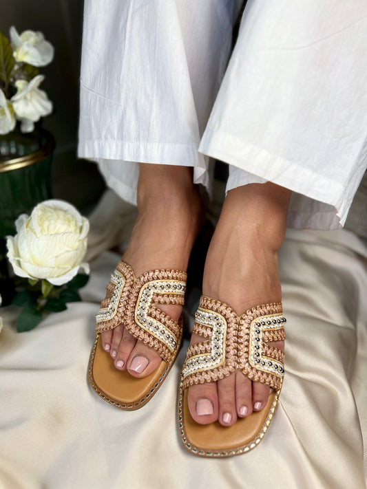 Boho Chic Handwoven Beaded Flat Sandals