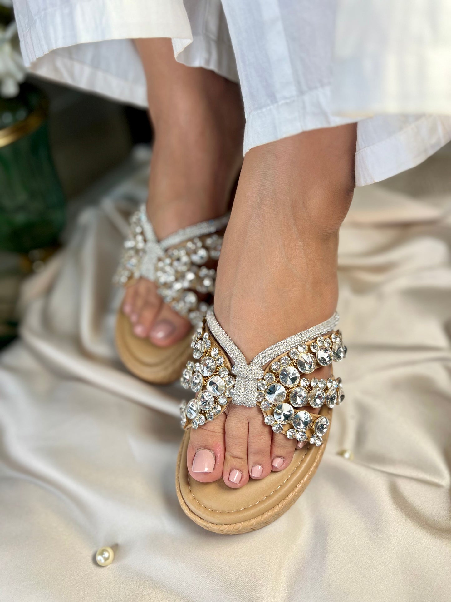 Crystal Bloom Wedge Heels