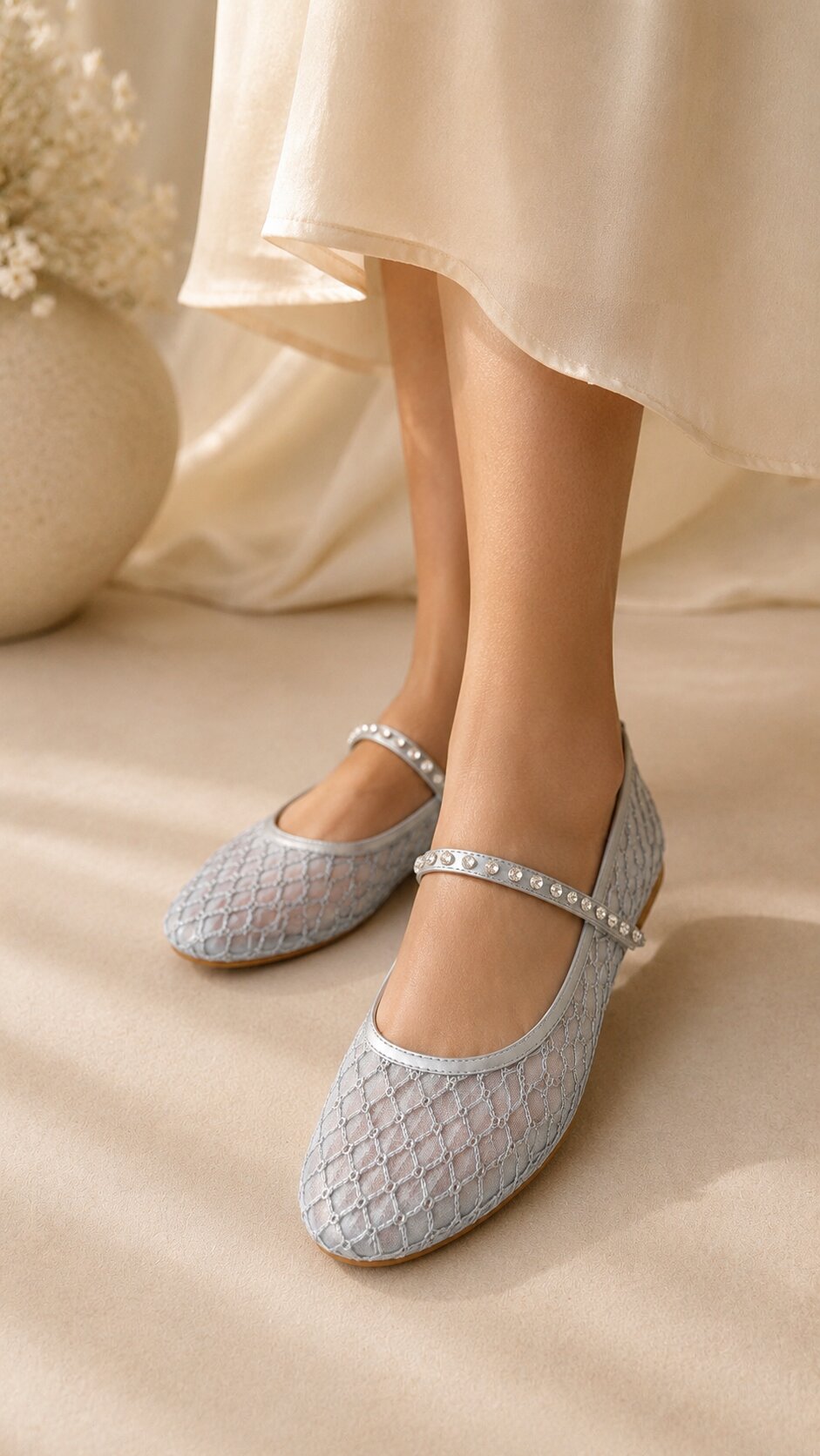 Silver Mesh Mary Jane Ballerinas