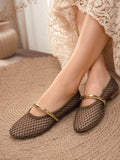 Mocha Mesh Gold Bar Mary Jane Ballerinas