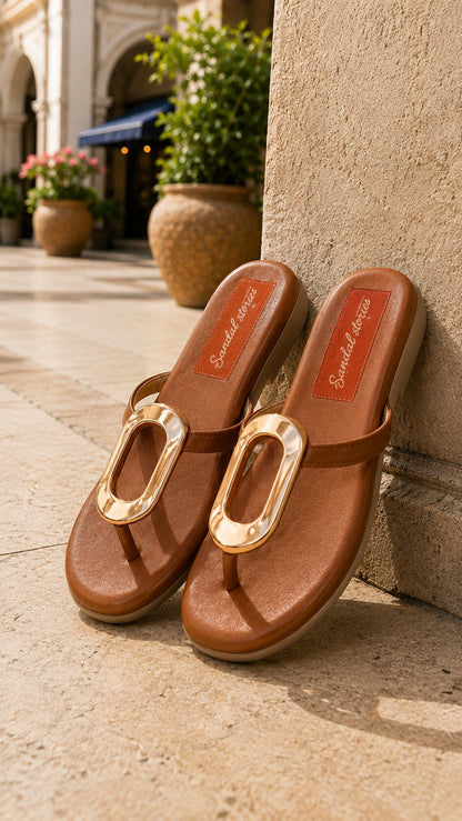 Signature Oval Comfort Toe Ring Flats - Tan