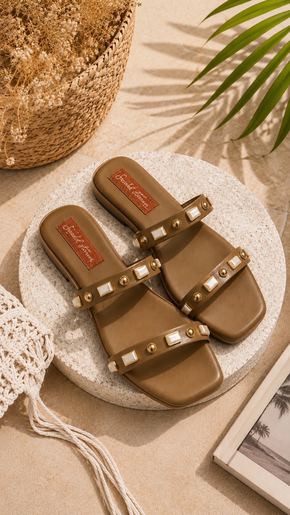 Pearl Stud Luxe Comfort Flats - Tan